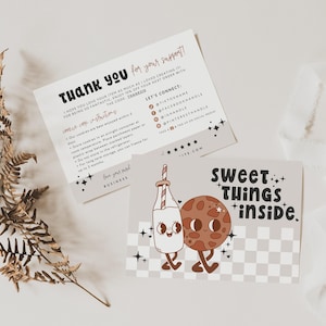 Groovy Cookie Care Card Canva Template, Cake Instructions Card, Editable Thank You, Retro Bakery Business Package Insert Printable - Millie