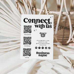 Retro Social Media Sign Canva Template QR Code, Follow Us On Social Media, Small Business Sign Template, Social Media Business Sign - Dani