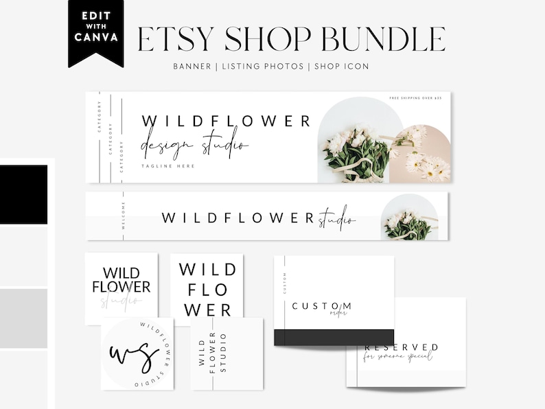 Minimal Canva Editable Etsy Branding Kit, Etsy Banner Template, DIY Etsy Store Branding, Editable Etsy Shop Banner, Shop Icon Photo - Alina Bild 1