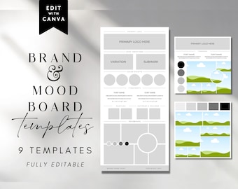 Brand Board Template Mood Board Canva Template Style Guide Branding Template Moodboard Business Brand Identity Kit DIY Branding Boards