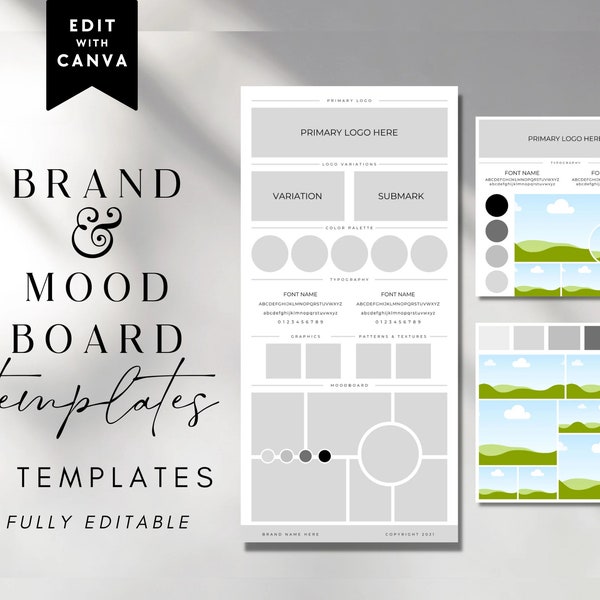 Brand Board Template Mood Board Canva Template Style Guide Branding Template Moodboard Business Brand Identity Kit DIY Branding Boards