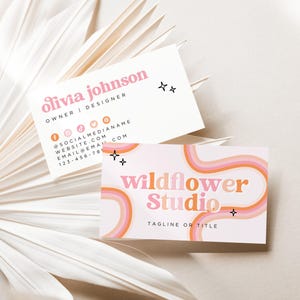 Retro Business Card Canva Template, Printable Pastel Rainbow Business Card Design, Modern Retro Business Card, Soft Pink Branding - Lark