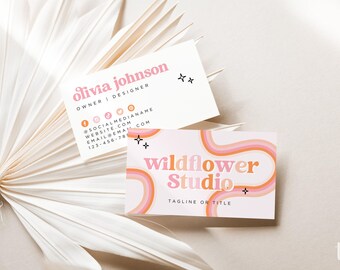 Retro Business Card Canva Template, Printable Pastel Rainbow Business Card Design, Modern Retro Business Card, Soft Pink Branding - Lark