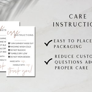 Printable Garment Care Card, INSTANT DOWNLOAD, Simple Care Card Package ...