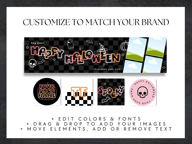 Pastel Halloween Etsy Banner Canva Template, Etsy Store Branding Editable Halloween Shop Banner, 90s Etsy Store Cover Spooky Shop Branding image 4