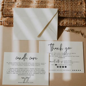 BEWERKBARE Zakelijke bedankkaart Afdrukbare kaart Bedankt voor je aankoop Kaartsjabloon Candle Care Card-insteekkaart - "Theo" TY21