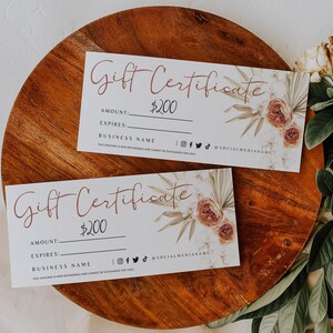 Boho Gift Certificate Template, DIY Printable Gift Voucher Certificate, Editable Gift Card, Spa Gift Certificate, Printable Template -Sierra