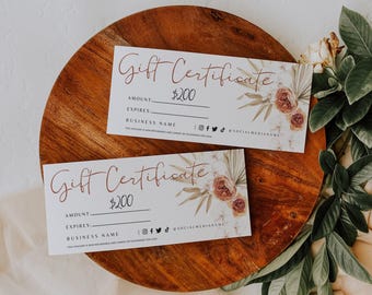 Boho Gift Certificate Template, DIY Printable Gift Voucher Certificate, Editable Gift Card, Spa Gift Certificate, Printable Template -Sierra