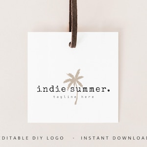 Vorgefertigtes Boho Logo, Schreibmaschine Text Logo, Palme Logo, Strand Logo, Einfaches Logo, Blog Logo, Wellness Logo, DIY Canva Logo Vorlage