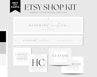 Modern Etsy Shop Graphic Bundle Kit, Etsy Banner Template, DIY Etsy Store Branding, Editable Etsy Store Banner,  Etsy Store Slider - Casey
