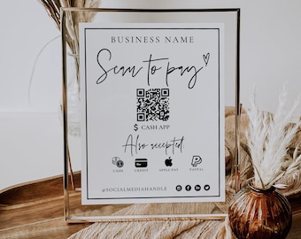 Printable Payment Sign, QR Code Sign Template, Scan to Pay Sign, Accepted Payments Sign, CashApp Paypal Sign Customizable QR Code "Skye"