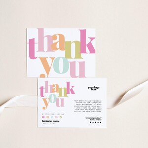 Rainbow Spring Business Thank You Card Canva Template, Colorful Editable Thank You Card, Package Insert Card, Pastel Rainbow Add Logo - Mel Bild 2