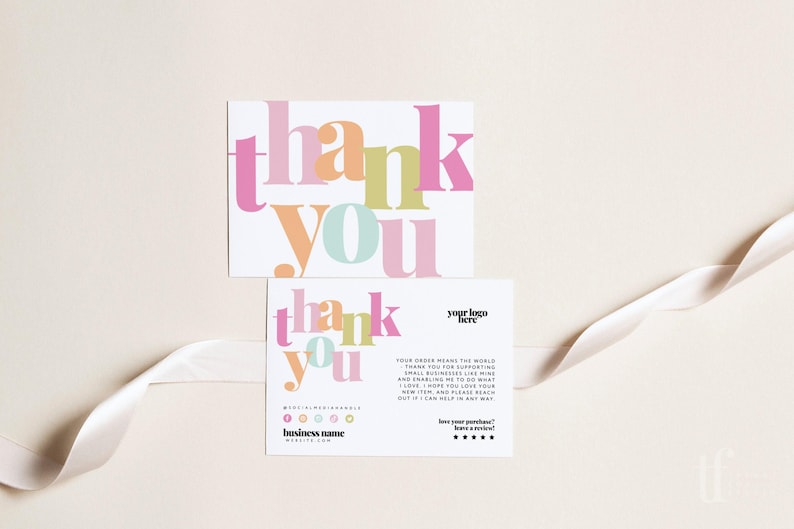 Rainbow Spring Business Thank You Card Canva Template, Colorful Editable Thank You Card, Package Insert Card, Pastel Rainbow Add Logo - Mel Bild 2