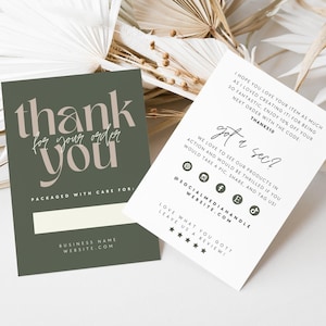 Aesthetic Business Thank You Card Canva Template, Aesthetic Printable Thanks For Your Purchase, Personalized Customer Package Insert - Celin