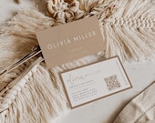 Boho Business Card Template, Printable Neutral Business Card Design with QR Code, Bohemian Editable Business Card Canva Template - Cailin