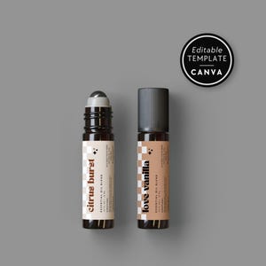 Retro Essential Oil Label Template, Roller Bottle Label Editable, Oil Roller Labels 10ml 2&quot;x2&quot; Minimal Roll On Label Template Canva - Pixie