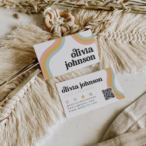 Retro Business Card Template, Printable Rainbow Business Card Design, QR Code Business Card, Scannable Card, Editable Canva Template - Dani