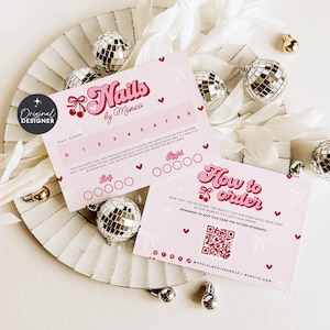 Coquette False Nails Sizing Kit Canva Template, Editable Artificial Nails Sizing Chart, Girly Printable Press On Nail Size Backing Card