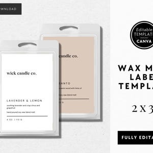 Modern Printable Wax Melt Label Canva Template, Editable Label, DIY Minimal Wax Tart Label, Customizable Wax Clamshell Label Template - Livi image 2