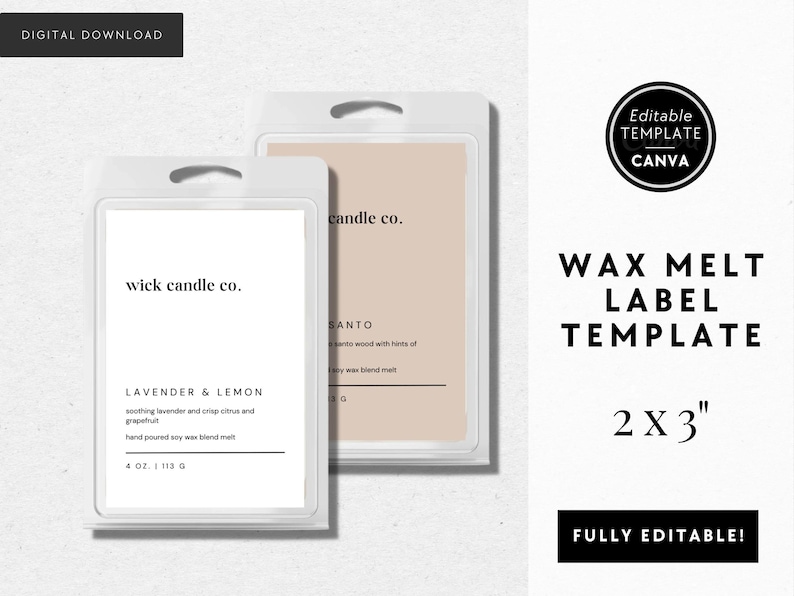 Modern Printable Wax Melt Label Canva Template, Editable Label, DIY Minimal Wax Tart Label, Customizable Wax Clamshell Label Template - Livi image 2