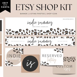 Leopard Etsy Shop Graphic Bundle Kit, Etsy Banner Template, DIY Etsy Store Branding, Editable Etsy Store Banner,  Etsy Store Slider - Ellie