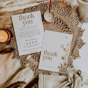 DIY Boho Thank You Card Template, Botanical Thank You Package Insert, Bohemian Floral Butterfly Editable Thank You Card, Printable - Suri