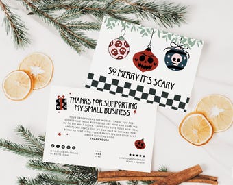 Spooky Christmas Business Thank You Card Canva Template, Goth Holiday Printable Package Insert