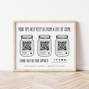 Funny Printable Virtual Tip Jar Venmo Cashapp Payment Sign, QR Code Sign Template, Editable Tips Accepted Sign Canva, Instant Download