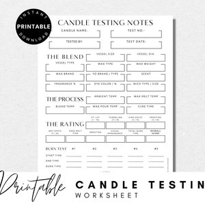 Candle Testing Sheet, Printable Candle Burn Test Sheet, Candle Test Worksheet, Candle Testing Notes, Candle Logbook Page, Instant Download