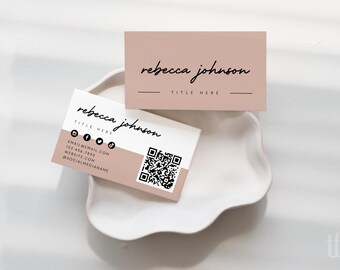Boho Business Card Template, DIY Printable Business Card, QR Code Business Card, Business Branding, Minimal Elegant Business Card - Levi