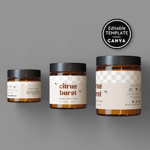 Retro Cosmetic Jar Label Template, Body Butter Editable Label, Body Product Label, DIY Wrap Around Jar Label, Product Packaging - Pixie