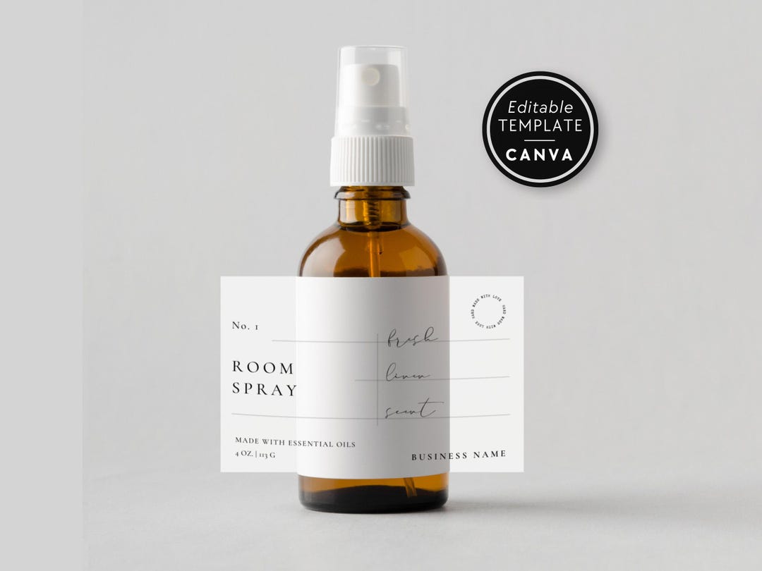Room Spray Label Template, Editable Product Label Template, 2x2 3x2 DIY ...