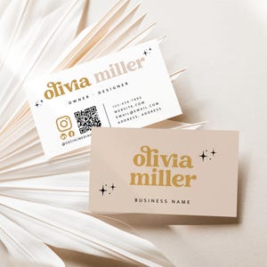 Retro Business Card Canva Template QR Code, Printable Groovy Business Card Design, Editable QR Code Business Card, Scannable Card - Dani
