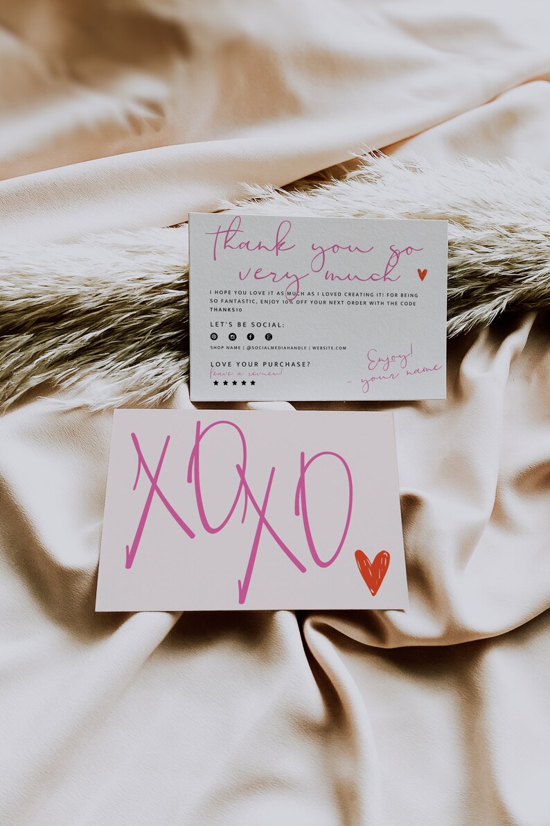 Valentine Business Thank You Card Template, Modern Editable Thank You Card Heart, Small Business Package Insert Card, Canva Template Carli image 4