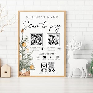 Holiday Scan to Pay Sign Template, QR Code Sign Template, Editable Scan to Pay Sign, Accepted Payments Sign Canva, Instant Download - Evie