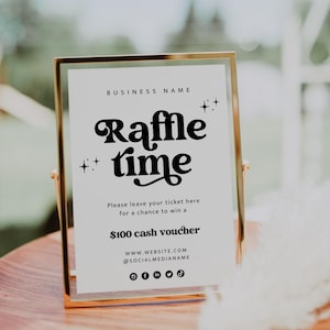 Retro Raffle Sign Canva Template, Groovy Enter To Win Poster, Pop-Up Prize Draw Signage for Business, Custom Printable Raffle Sign - Dani