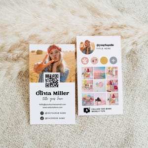 Retro Instagram Style Business Card Template Canva, QR Code Printable Rainbow Business Card, DIY Editable Social Media Card with Photos Dani