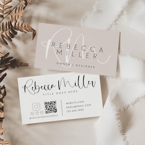 Modern Business Card Template QR Code, DIY Printable Business Card, Small Business Branding, Minimal Business Card with QR, Canva - Adele