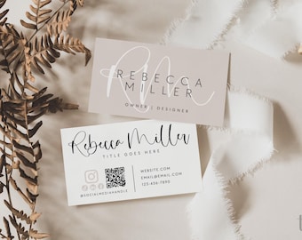 Modern Business Card Template QR Code, DIY Printable Business Card, Small Business Branding, Minimal Business Card with QR, Canva - Adele