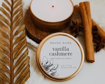 Round Candle Label Canva Template, Editable Candle Lid Sticker, Pre designed Circular Modern Candle Label Template Instant Download - Jamie