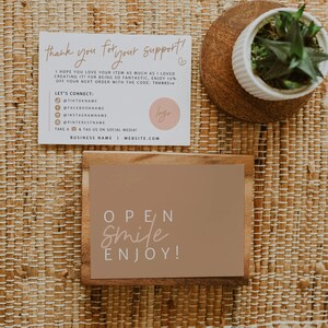 Modèle de carte de remerciement pour entreprise bohème, neutre imprimable Merci pour votre achat, petite entreprise carte d'insertion modifiable Canva Willa