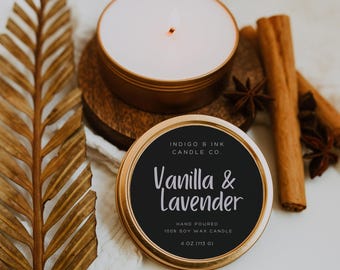 Round Candle Label Template, Editable 3" Circle Jar Label Sticker, Pre designed Minimalist Candle Label Template, Instant Download - CL36