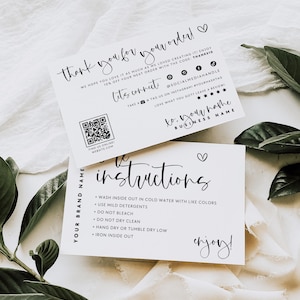 Clothing Care Instructions Canva Template, Business Thank You Template, T-shirt Care Card, Washing Instructions, Product Care QR Code, Adele