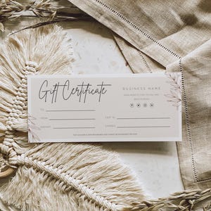 Plantilla de certificado de regalo bohemio, certificado de vale de regalo imprimible, tarjeta de regalo editable, certificado de regalo de spa, plantilla imprimible Adley