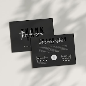 EDITABLE Black Luxury Business Thank You Card Template, Customer Package Insert Card, Elegant Card Template - Skye