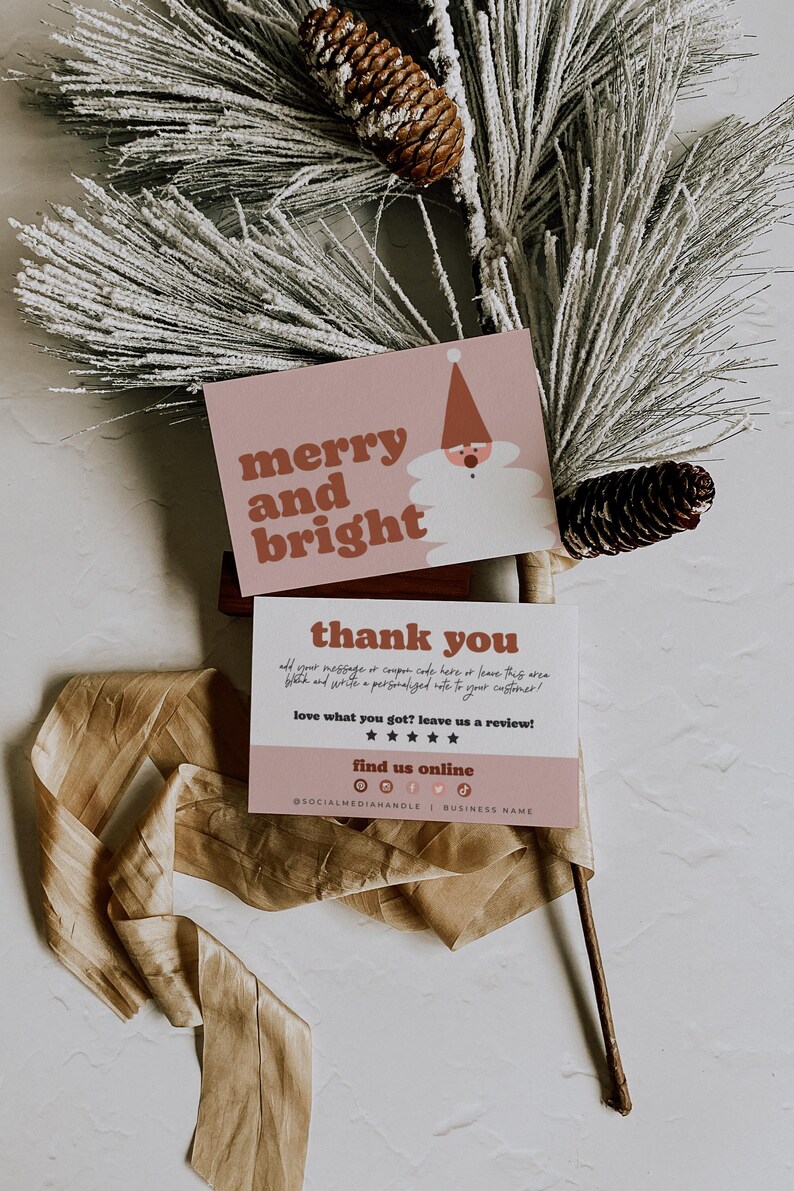 Boho Christmas Business Thank You Card Template, Retro Holiday ...