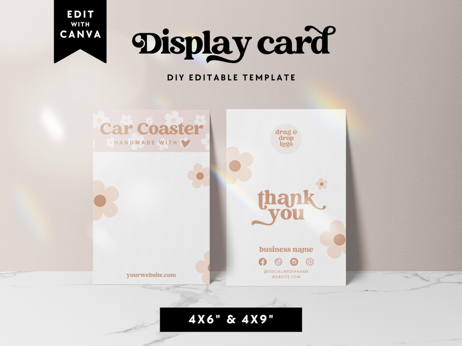 Editable Backing Paper Editable Retro Daisy Coaster Backing Card Canva Template, Car Coaster ...