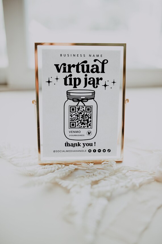 Printable Virtual Tip Jar Venmo Payment Sign QR Code Sign Etsy