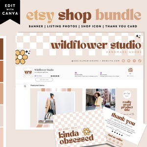 Etsy Shop Template Kit Canva, Boho Etsy Banner with Listing Photo Templates, Etsy Seller Template, Etsy Store Branding Templates - Pixie