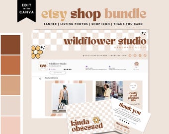 Etsy Shop Template Kit Canva, Boho Etsy Banner with Listing Photo Templates, Etsy Seller Template, Etsy Store Branding Templates - Pixie